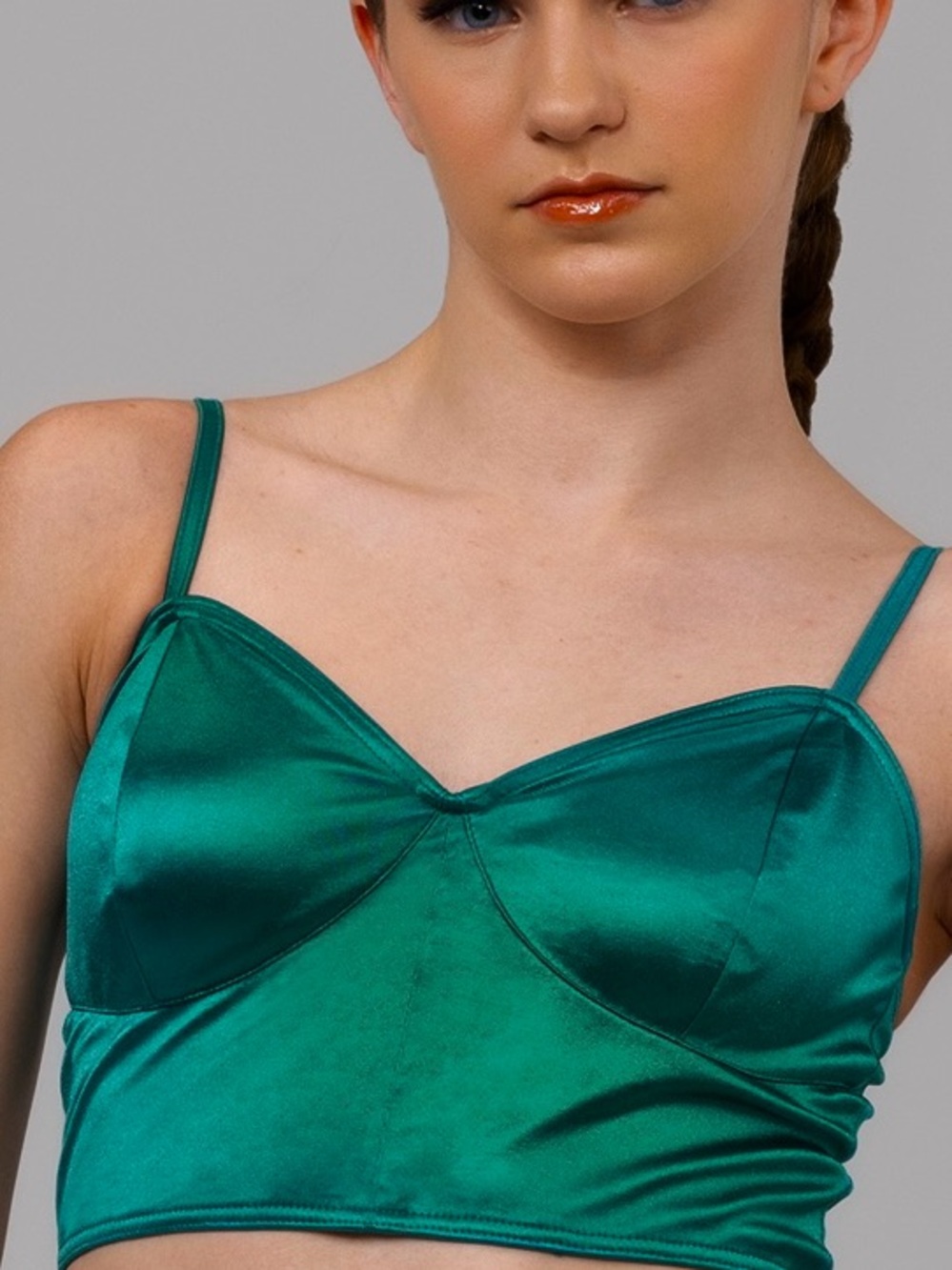 NWT Mystique Boutique Bear Dance Satin Crop Bralette Top - Emerald Green